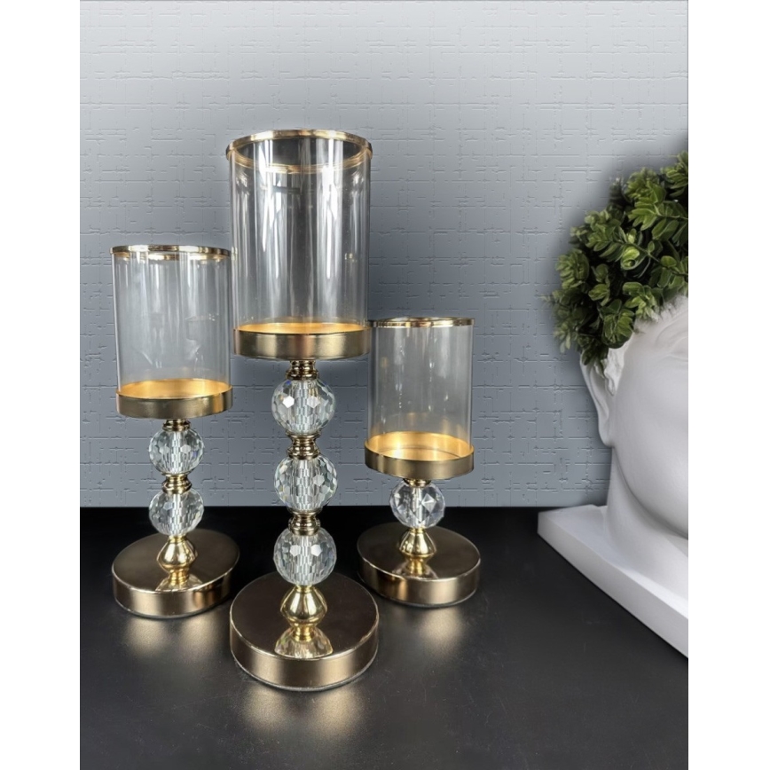 3 darabos arany gyertyatartó szett