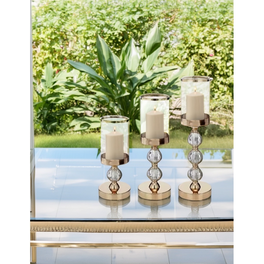 3 darabos arany gyertyatartó szett