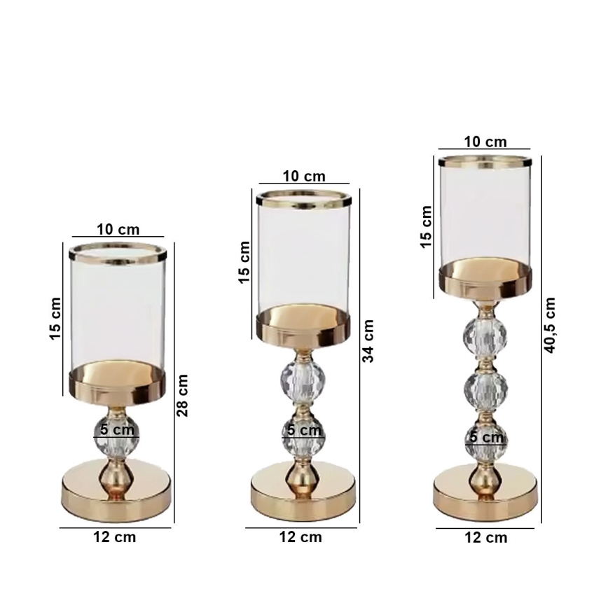3 darabos arany gyertyatartó szett