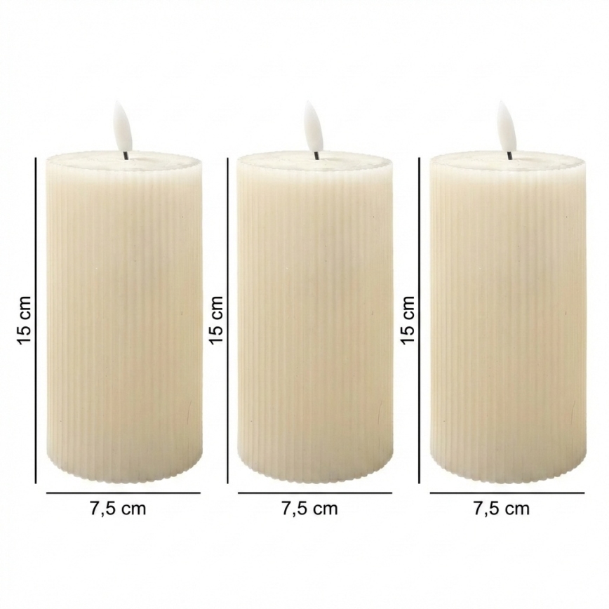 3 darabos BRILLO LED-gyertya szett LED/3xAAA, 15 cm, krémszínű + távirányító