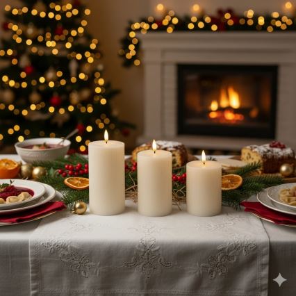 3 darabos BRILLO LED gyertyaszett LED/3xAAA, krémszínű + távirányító