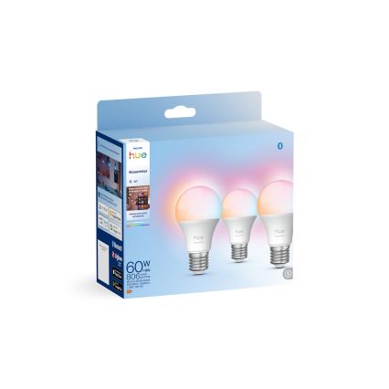 3 db Philips Hue White And Color Ambiance Essential E27/8W/230V LED izzó, dimmelhető, 2200-6500K