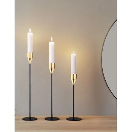 3 darabos gyertyatartó szett, fekete/arany