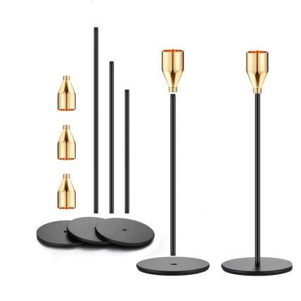 3 darabos gyertyatartó szett, fekete/arany