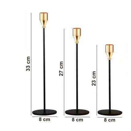 3 darabos gyertyatartó szett, fekete/arany