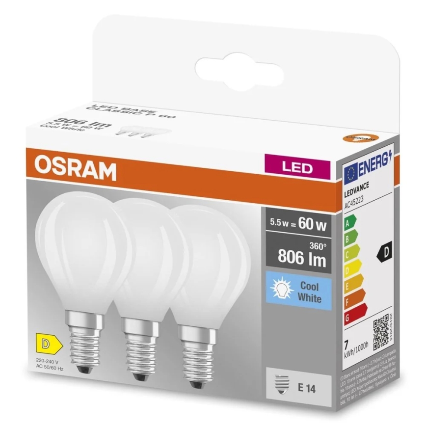 3 darabos LED-izzó szett BASE CLASSIC FILAMENT E14/5,9W/230V 4000K - Osram