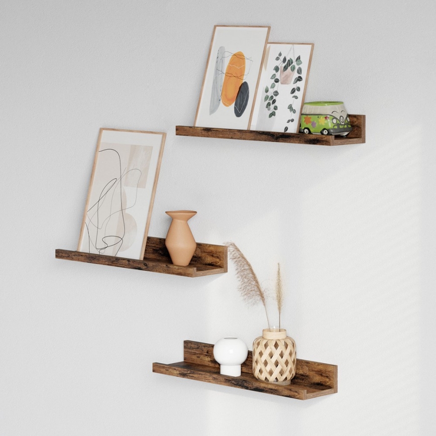 3 darabos SHELFY falipolc készlet 38x5x10 cm barna