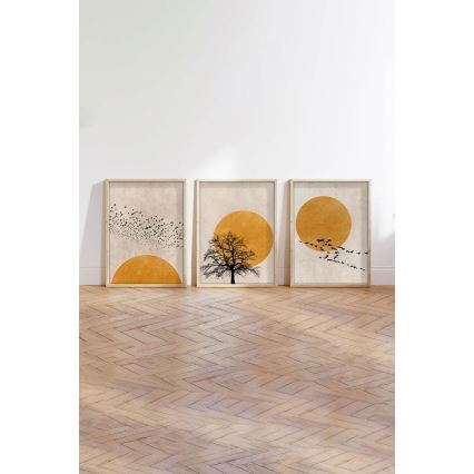 3 darabos szett keretes kép 50x70 cm, bézs/narancssárga