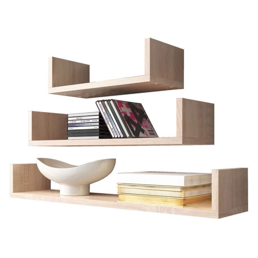 3 darabos TRIO fali polc szett – 40/60/80 x 11 x 18 cm, sonoma tölgy