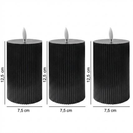 3 db BRILLO LED gyertya szett LED/2xAA 12,5 cm fekete + távirányító