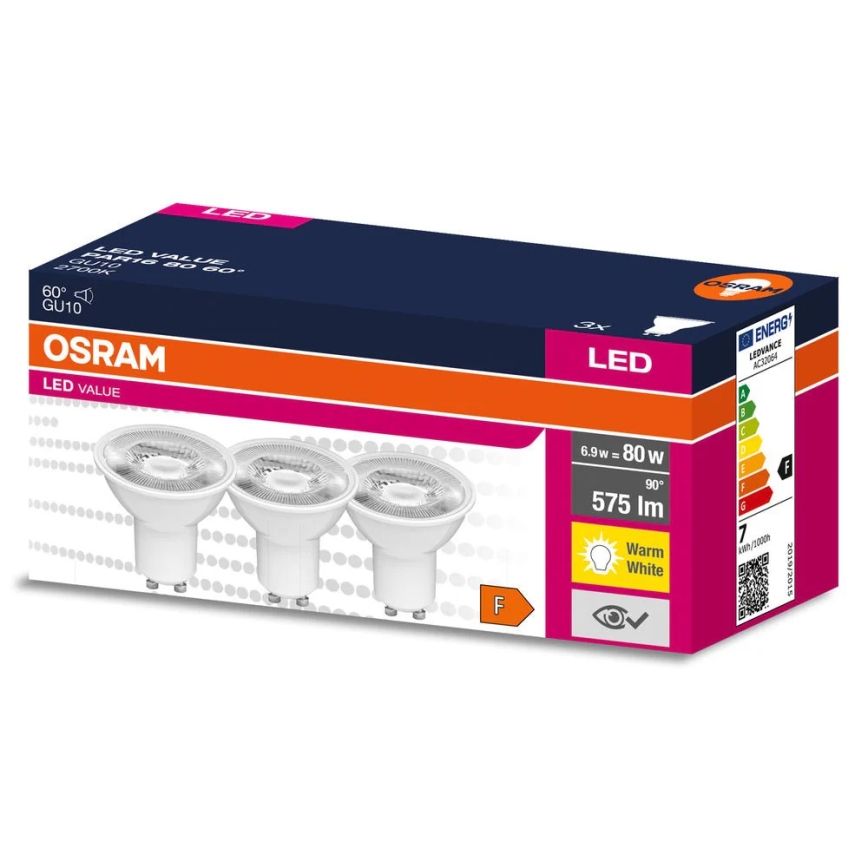 3 db-os LED reflektor izzó szett PAR16 GU10/6,9W/230V 2700K 60° - Osram