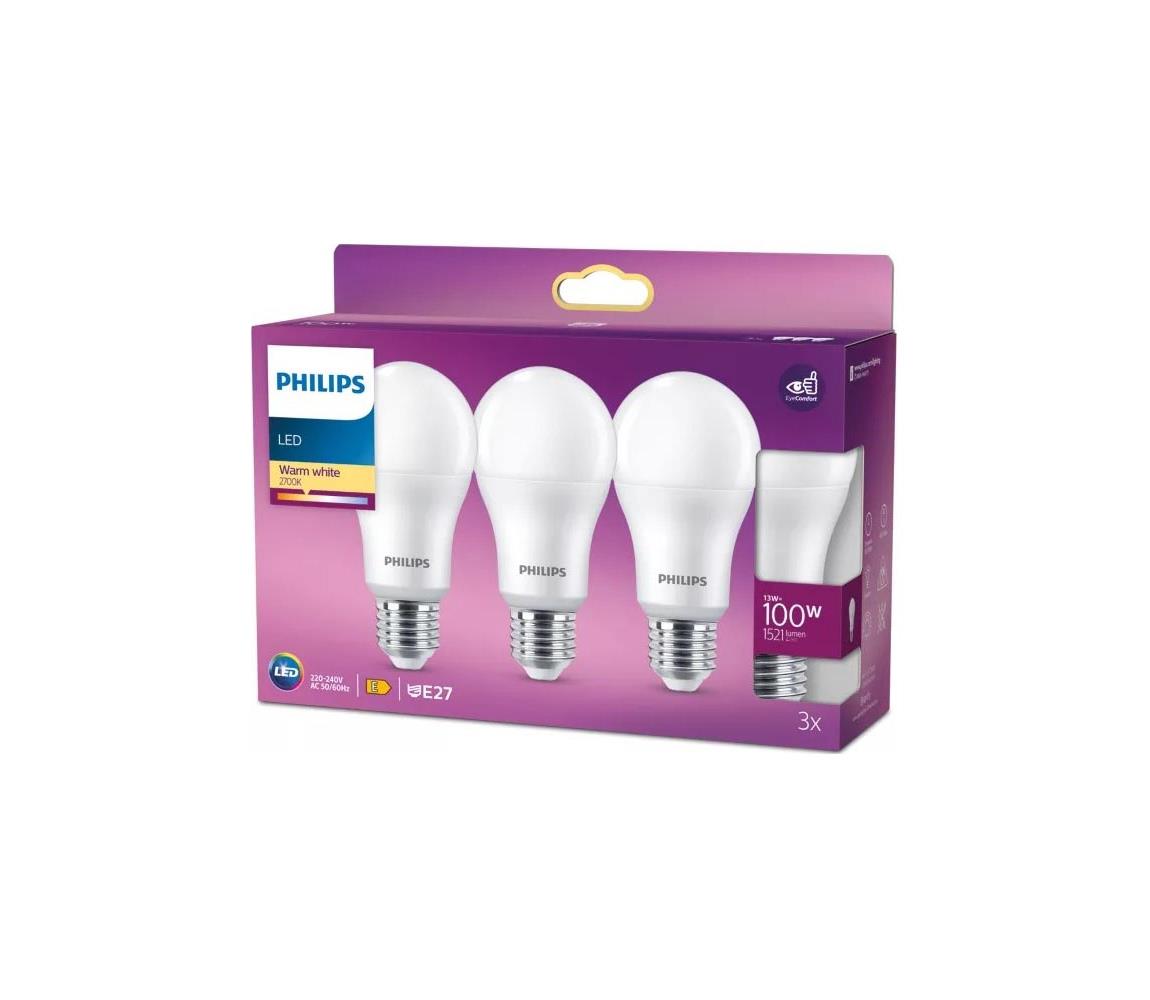 3 db Philips A60 E27 LED izzó 13W/230V 2700K 8720169326354