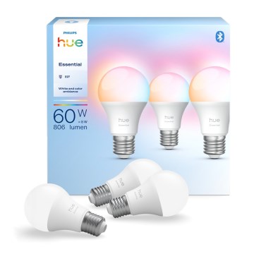 3 db Philips Hue White And Color Ambiance Essential E27/8W/230V LED izzó, dimmelhető, 2200-6500K