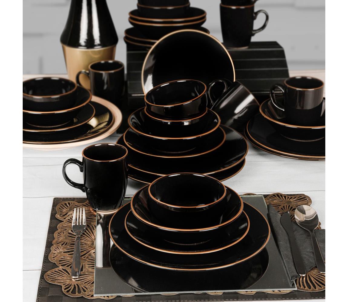 30 részes fekete–arany kőkerámia étkészlet 275KRM1730