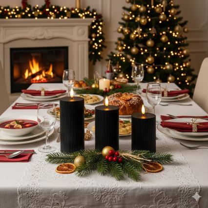 3x BRILLO LED gyertya LED/2xAA, fekete, távirányítóval