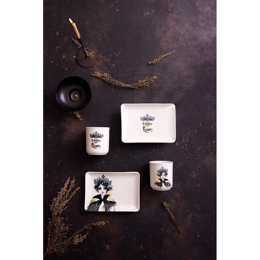 4 darabos étkészlet fekete/fehér/porcelán