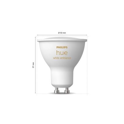 4 darabos szett Philips Hue WHITE AMBIANCE GU10 dimmelhető LED-izzó, 4,2W/230V, 2200-6500K