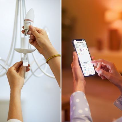SZETT 4x dimmelhető RGB LED izzó Philips SMART C37 E14/4,9W/230V 2200-6500K