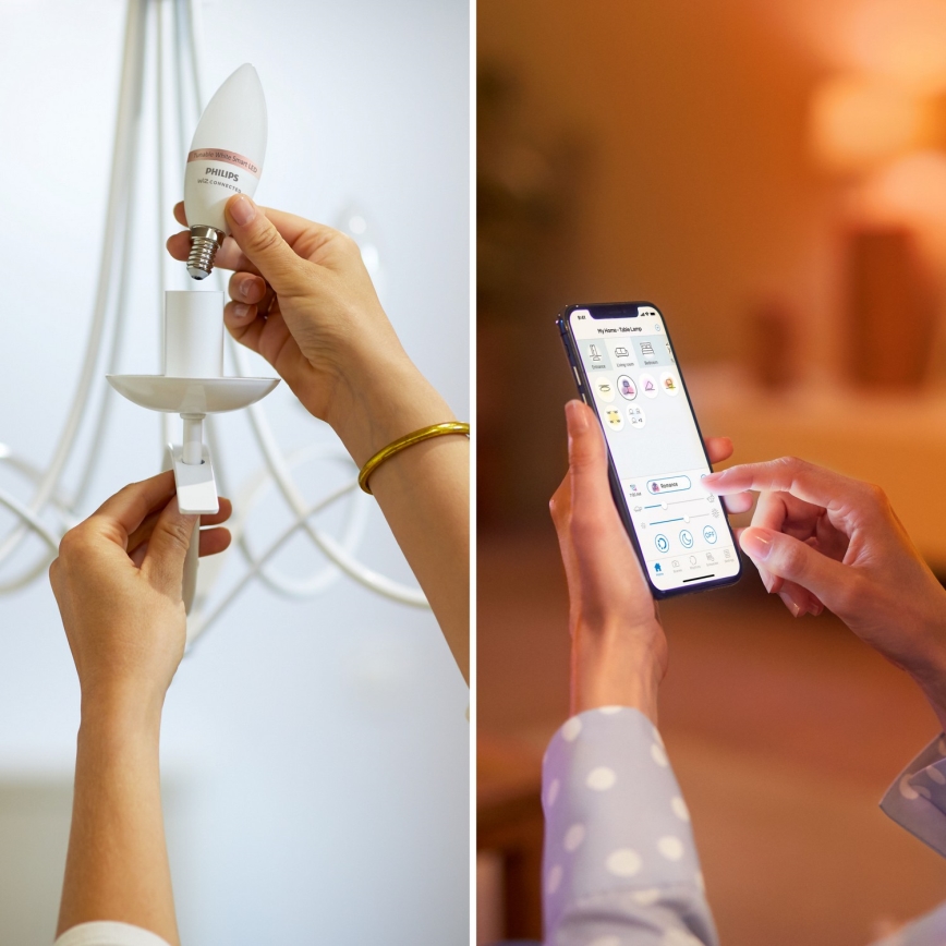 SZETT 4x dimmelhető RGB LED izzó Philips SMART C37 E14/4,9W/230V 2200-6500K