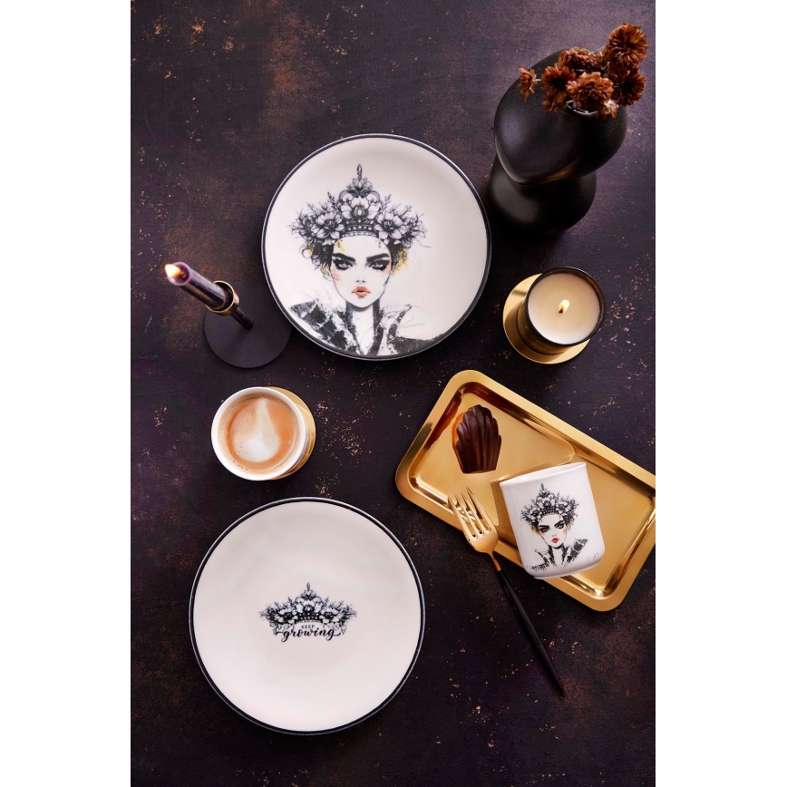 4 darabos porcelán étkészlet – fekete/fehér