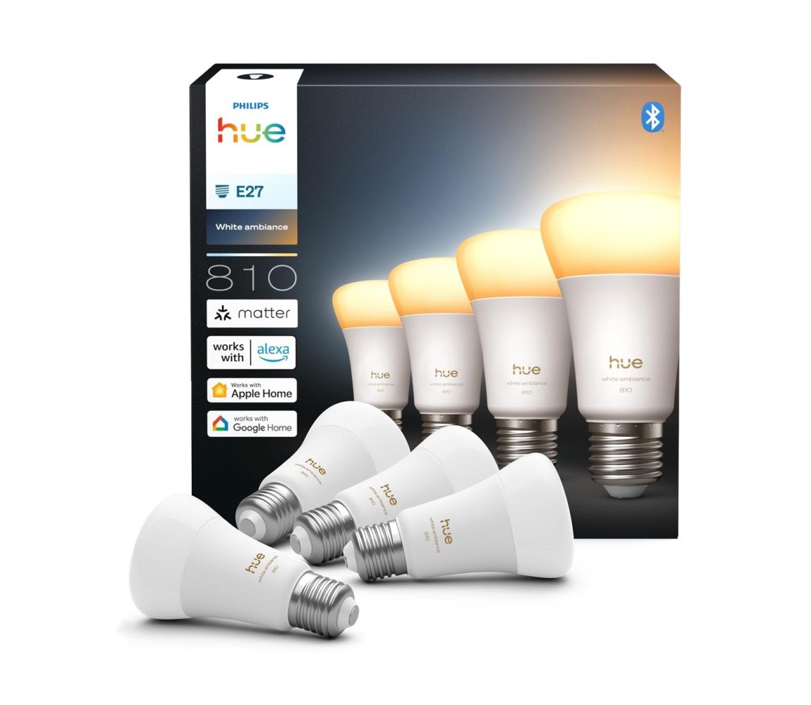 4 darabos szett dimmelhető Philips Hue WHITE AMBIANCE LED izzó E27/6W/230V 1000