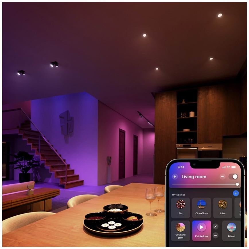 4 darabos szett LED RGBW fényerőszabályozható izzó Philips Hue WHITE AND COLOR AMBIANCE GU5,3/MR16/6,3W/12V 2000-6500K