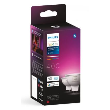 4 darabos szett LED RGBW fényerőszabályozható izzó Philips Hue WHITE AND COLOR AMBIANCE GU5,3/MR16/6,3W/12V 2000-6500K