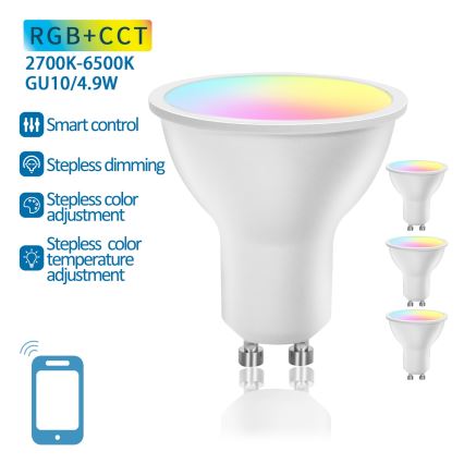 4 db-os szett Smart LED RGBW dimmelhető GU10 izzó 4,9W/230V 2700-6500K - Aigostar