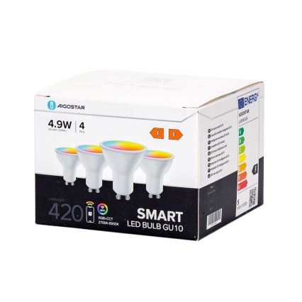 4 db-os szett Smart LED RGBW dimmelhető GU10 izzó 4,9W/230V 2700-6500K - Aigostar