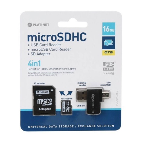 4in1 MicroSDHC 16GB + SD adapter + MicroSD reader + OTG adapter