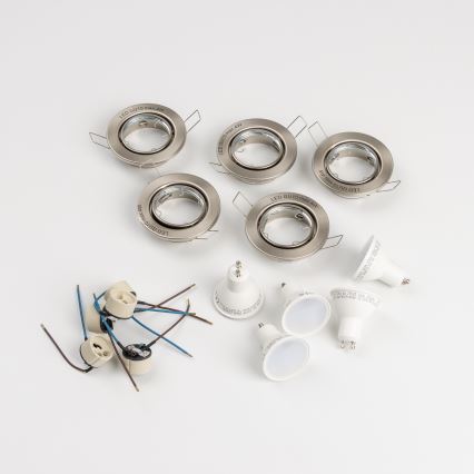 5 darabos készlet fürdőszobai beépíthető lámpa 1xGU10/4W/230V IP23 matt króm