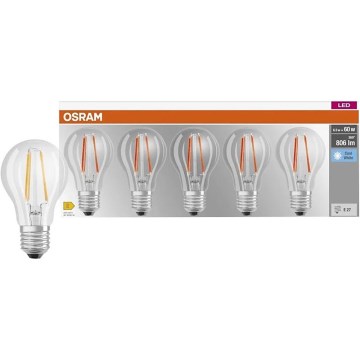 5 darabos LED-izzó készlet BASE CLASSIC FILAMENT A60 E27/7W/230V 4000K - Osram