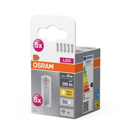 5 darabos szett LED izzó PIN G4/1,8W/12V 2700K - Osram