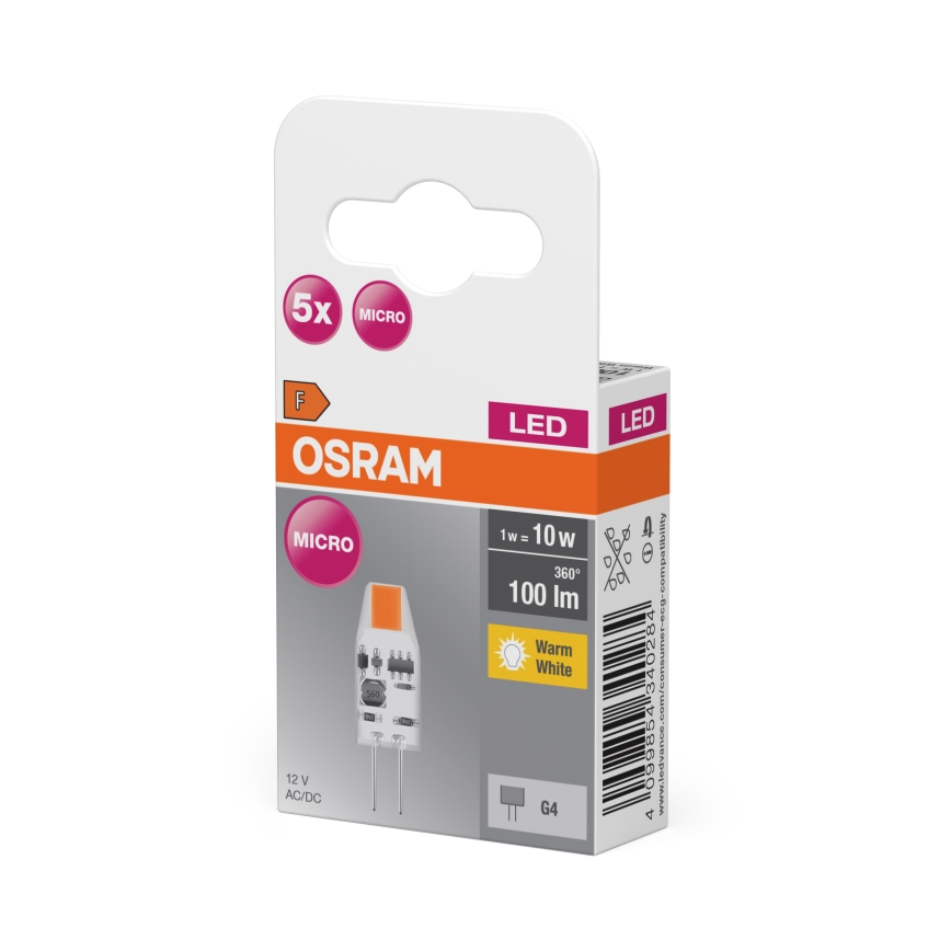5 darabos szett LED PIN MICRO G4 izzó, 1W, 12V, 2700K - Osram