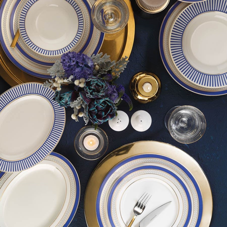 53 darabos étkészlet fehér/kék/arany/porcelán