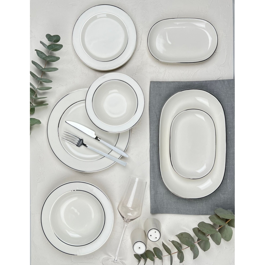53 darabos étkészlet krémszínű/ezüst/porcelán