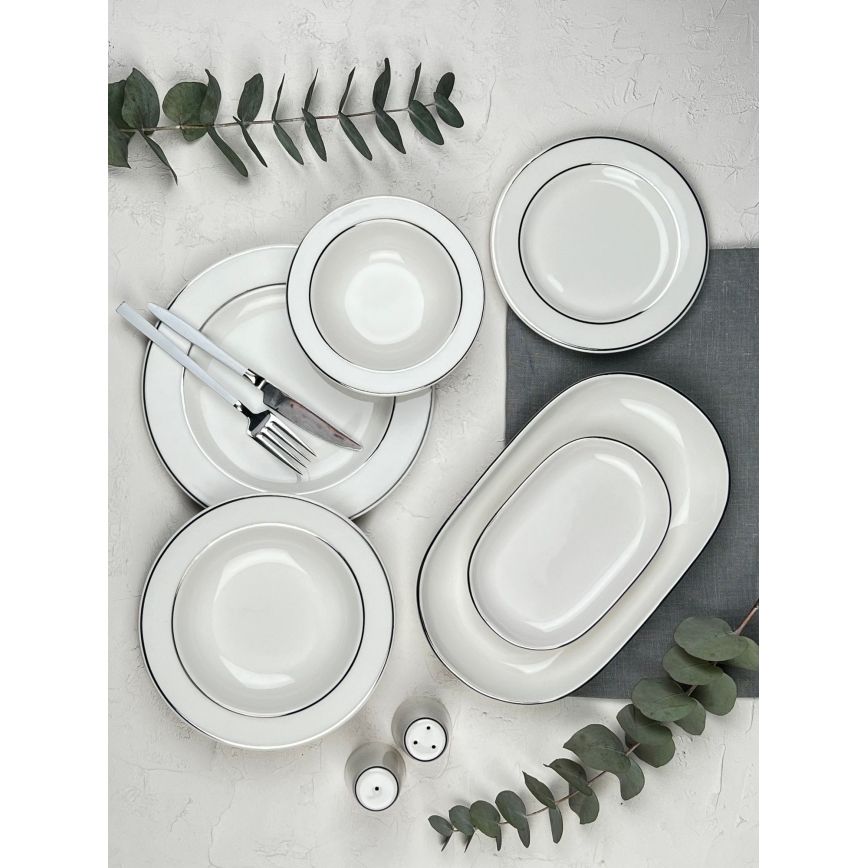 53 darabos étkészlet krémszínű/ezüst/porcelán
