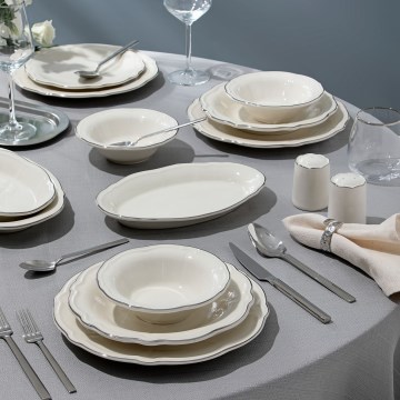 53 részes porcelán étkészlet, fehér/ezüst