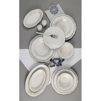 53 részes porcelán étkészlet, fehér/ezüst