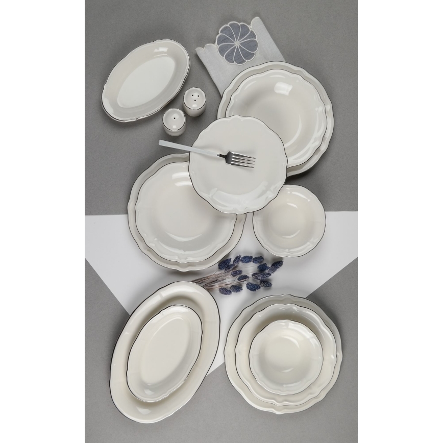 53 részes porcelán étkészlet, fehér/ezüst