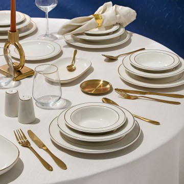 53 részes porcelán étkészlet — fehér/arany