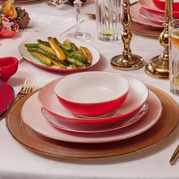 58 részes étkészlet fehér/piros/porcelán