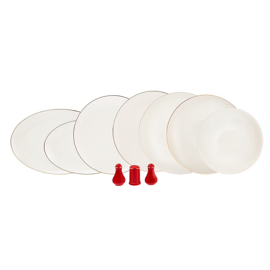 58 részes étkészlet fehér/piros/porcelán