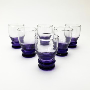 6 darabos készlet, átlátszó lila likőrös pohár