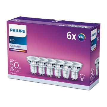 6 darabos Philips GU10 LED izzó készlet, 4,6W, 230V, 4000K