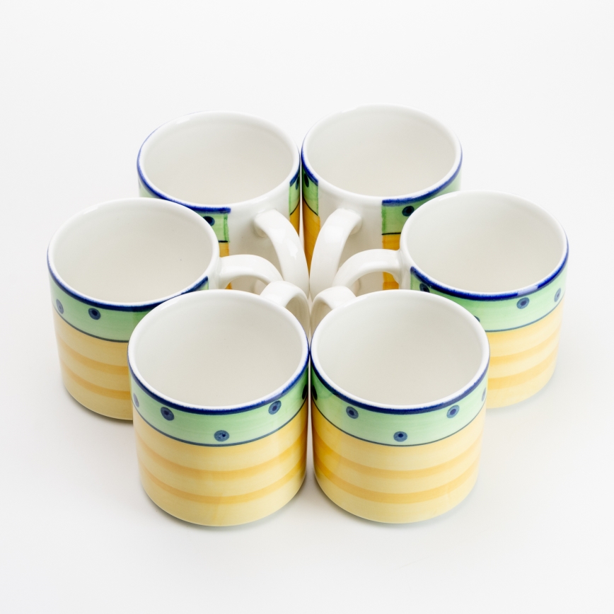 6 darabos Laura kerámia bögre szett sárga, kék, zöld színekben