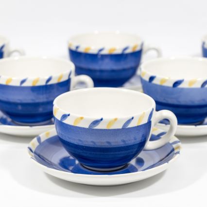 Teáskészlet 6 db kerámia csésze alátéttel kék-sárga
