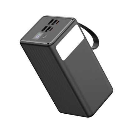 60000 mAh-s, 65 W-os Power Bank, Power Delivery funkcióval, 4xUSB-A + 2xUSB-C, LED zseblámpával és 1 m-es fekete USB-C kábellel