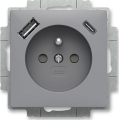 ABB 5569T-A32357 241 - Keret nélküli lakossági fali konnektor ZONI 250V 1xUSB A+C szürke