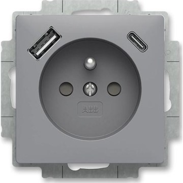 ABB 5569T-A32357 241 - Keret nélküli lakossági fali konnektor ZONI 250V 1xUSB A+C szürke